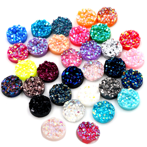New Fashion 40pcs 8/10/12mm Mix AB Colors Druzy Natural ore Style Flat back Resin Cabochons For Bracelet Earrings accessories ► Photo 1/6