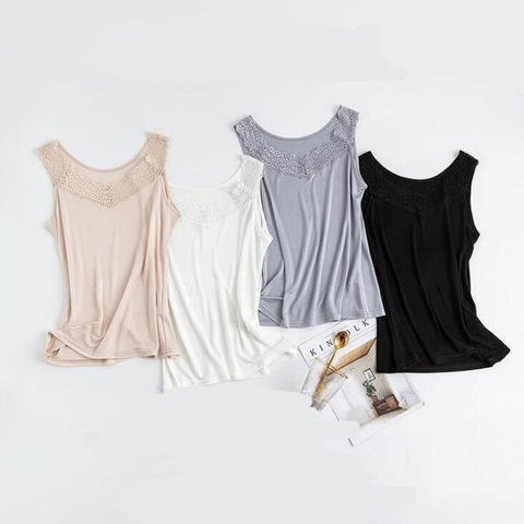Women's 50% Silk Lace Neck Camisole Tank Top Vest  Shirt sleeveless Sleepwear M L XL 2XL TG108 ► Photo 1/6