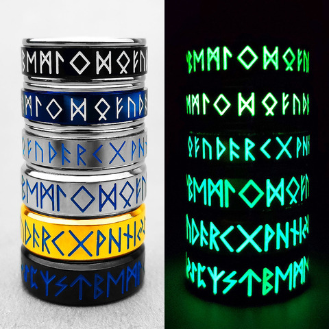 Viking Rune Spin Luminous Stainless Steel Mens Rings Simple Retro Unique For Male Boyfriend Jewelry Creativity Gift Wholesale ► Photo 1/6