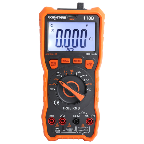 RM118B 20A Digital Multimeter Auto-Ranging 6000 Counts NCV True-RMS 100mF capacitance Magnet AC/DC Voltage Current Temperature ► Photo 1/4