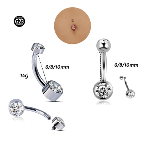 16G 3A CZ Gem for Belly Navel Piercing Ring Body Jewelry Implant Grade Titanium ASTM  F136 Internal Thread Belly Button Ring ► Photo 1/6