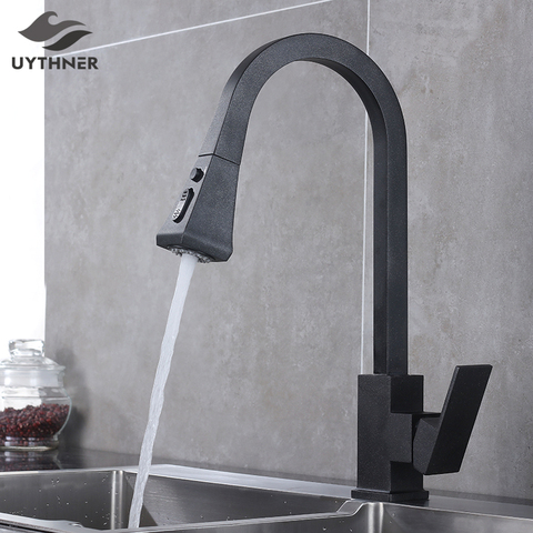 Matt Black Kitchen Sink Faucet Swivel Pull Out Kitchen Faucet Sink Tap Deck Mounted Bathroom Crane Hot and Cold Water Mixer ► Photo 1/6