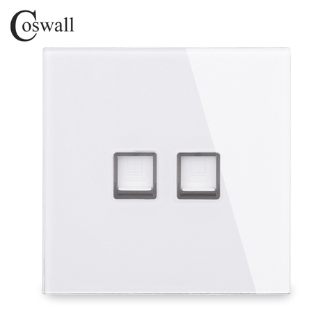 Coswall Crystal Tempered Glass Panel 2 Gang RJ45 CAT5E Internet Jack Wall Data Socket Computer Outlet White Black Grey Gold ► Photo 1/6