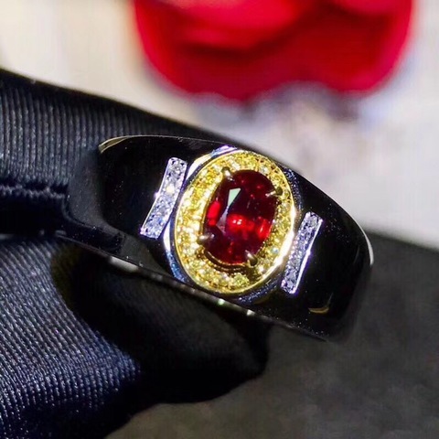 man ring with natural ruby ring  strong muscular power birthstone  oval natural gem real 925 silver man birthday gift good luck ► Photo 1/4