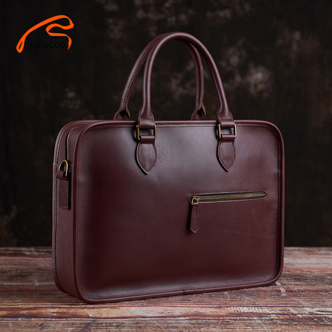 NUPUGOO Vintage Briefcase Men's Genuine Leather Casual Man Handbag Coffee Fashion Shoulder Business Office Laptop 15 Inch Bag ► Photo 1/6