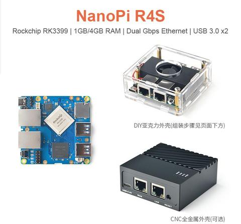 NanoPi R4S Mini Router 1GB/4GB, CNC Full Metal Shell RK3399 Dual Gigabit Ethernet Port ► Photo 1/1