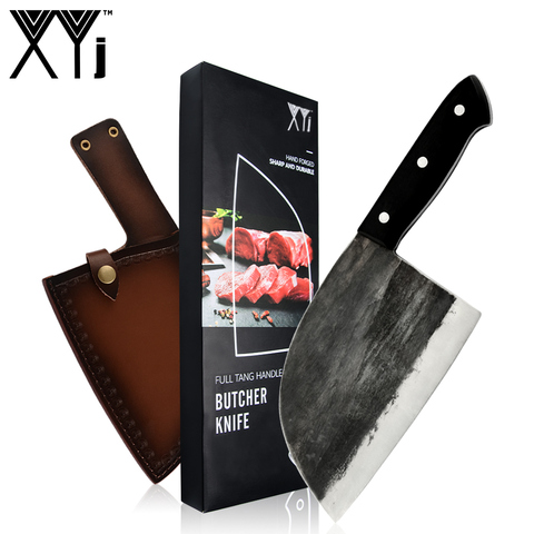 XYj Cleaver Butcher Knife Hand Forging High Carbon Chef Knife Easy To Cutting Slicing Chopping Non-Slip Handle Leather Sheath ► Photo 1/6