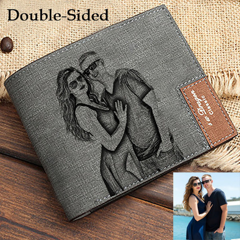 Men's Engraved Photo Wallet PU Leather Short Wallet Slim Purse for Men Custom Personalized Gifts for Husband Boyfriend Wedding ► Photo 1/1