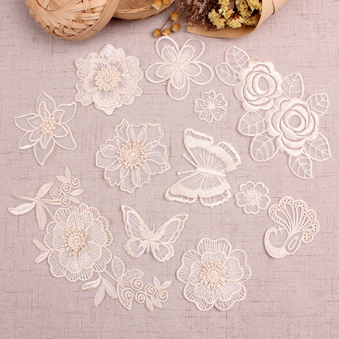 3D Beige Lace Peacock Flower Butterfly Patch Sew Ion on Clothes Embroidery Applique for Clothing Wedding Dress Decoration Stripe ► Photo 1/6