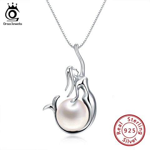 ORSA JEWELS 925 Sterling Silver Women Necklaces&Pendants Freshwater Pearls Unique Mermaid Pendants Fashion Female Jewelry PSN48 ► Photo 1/6