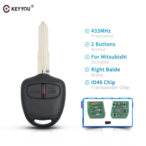 KEYYOU 2 Buttons Remote Control key Fob 433Mhz With ID46 Chip for MITSUBISHI Triton Pajero Outlander ASX Lancer MIT8 Lama ► Photo 1/6