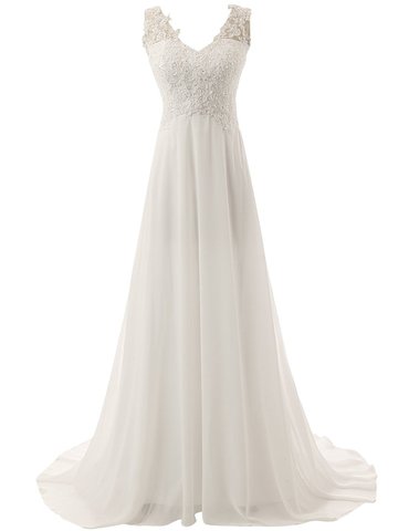 Luxury Beach Bridal Gown Chiffon Lace Appliques Wedding Dress 2022 White/Ivory Backless Vestido De Noiva Boho Wedding Dress ► Photo 1/6