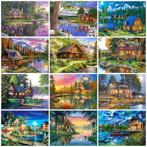 EverShine 5D Diamond Painting Kits House Picture Rhinestones Diamond Embroidery Lakeside Landscape Cross Stitch Decor Home ► Photo 1/6