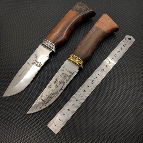 SK192 440C Stainless Steel Boar Pattern Fixed Blade Diving Wenge Handle Hunting Knife Outdoor Survival Knife With Knife Case ► Photo 1/6