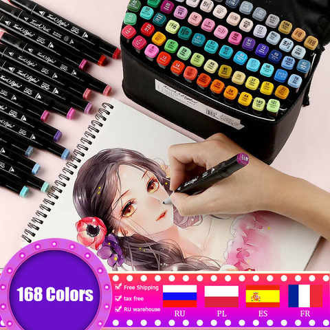 30/80/168/262 Colors Double Headed Marker Pen Set Sketching Oily Tip Alcohol Based Markers For Manga Drawing School Art Supplies ► Photo 1/6