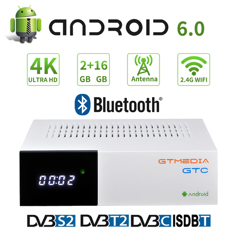 4K UHD GTMEDIA GTC Android 6.0 TV box with 2G+16G Rom supports DVB-S DVB-T DVB-C built in Google Store Smart Android DVB decoder ► Photo 1/6