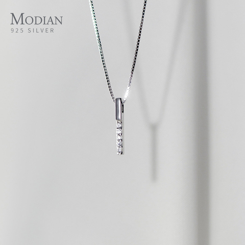 Modian Twinkling Zircon Geometric Rectangle 925 Sterling Silver Pendant for Women Adjustable Necklace Korea Style Fine Jewelry ► Photo 1/5