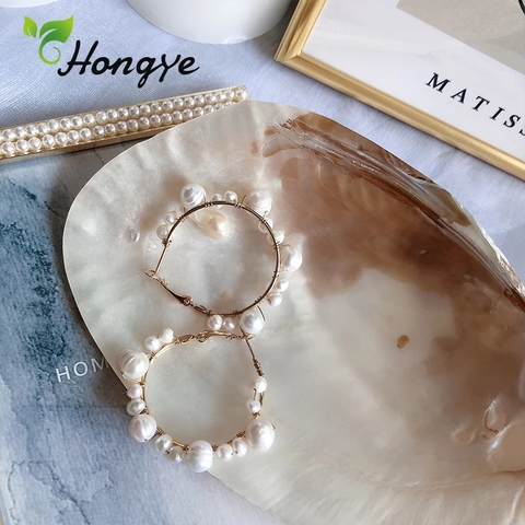 Hongye Extra Large Baroque Pearl Earrings Circle Dangler Statement Brincos Drop Hanger Personalized Hanging Anniversary 2022 ► Photo 1/6