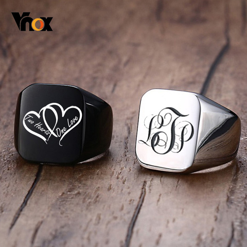 Vnox Personalized Mens Signet Rings Chunky Stainless Steel Boy Stamp Band Customize Engrave Male Jewelry Fraternal Rings BF Gift ► Photo 1/6