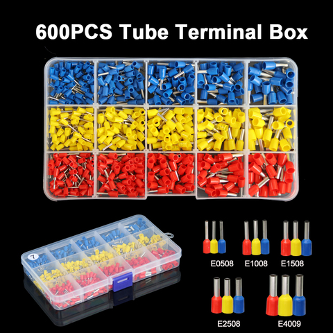 600pcs AWG12-22 0.5-4mm2 Tube Terminal Crimp Kit Cord Pin End Insulated Wire Terminals VE Mixed Electrical Tubular Terminal Kits ► Photo 1/6