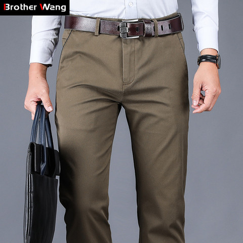 4 Colors 98% Cotton Casual Pants Men 2022 New Classic Style Straight Loose High Waist Elastic Trousers Male Brand Clothes ► Photo 1/6