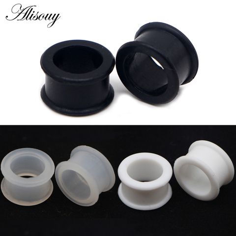 Alisouy 2pcs 3mm-76mm Hollow Big Size Black Silicone Flexible Double Flared Flesh Ear Tunnel Plugs Gauge Expander Stretchers ► Photo 1/6