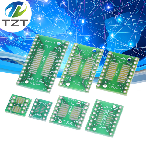 TZT 7pcs=7value* PCB Board Kit SMD Turn To DIP SOP MSOP SSOP TSSOP SOT23 8 10 14 16 20 24 28 SMT To DIP ► Photo 1/6