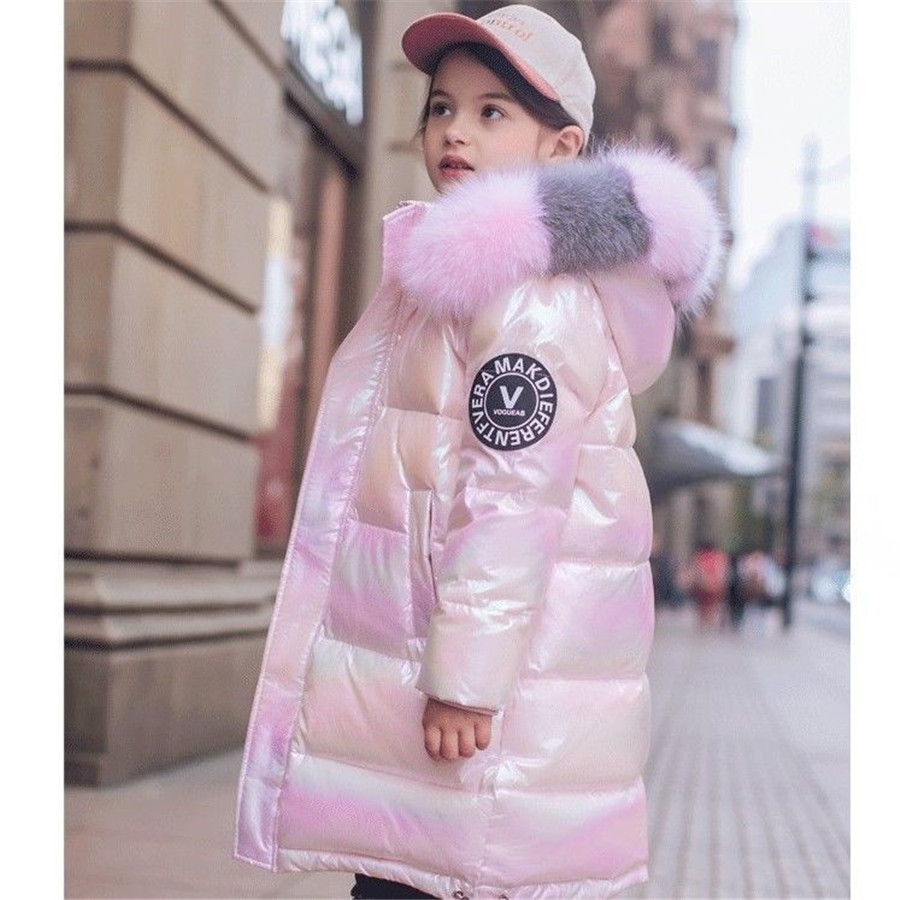 Evedaily Winter Snowsuit Little Girls Coat Fur Collar Hooded Thick Jacket Down Coat