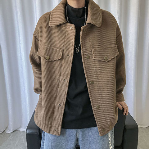 Korean Corduroy Jacket Men's Slim Fashion Retro Short Woolen Coat Men Streetwear Loose Autumn Casual Woolen Jacket Mens S-XL ► Photo 1/6