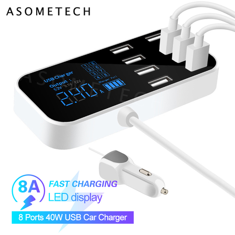 8 Ports USB Car Charger QC3.0 Fast Charging Phone Charger 40W 2.4A Multi USB Socket with LED Display for iPhone Android Samsung ► Photo 1/6