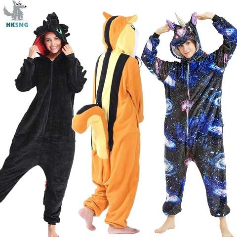 HKSNG Adult Unicorn Chipmunk Onesies Kigurumi Pajama Dragon Costume Cartoon Squirrel Animal Halloween Party Jumpsuits Suit ► Photo 1/4