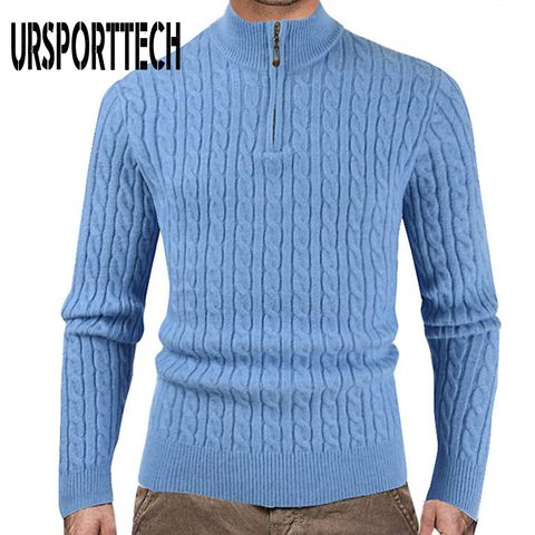 2022 Men's Sweaters Stand Collar Autumn Winter Warm Cashmere Wool Zipper Pullover Sweaters Man Casual Knitwear Slim Fit Tops Men ► Photo 1/6