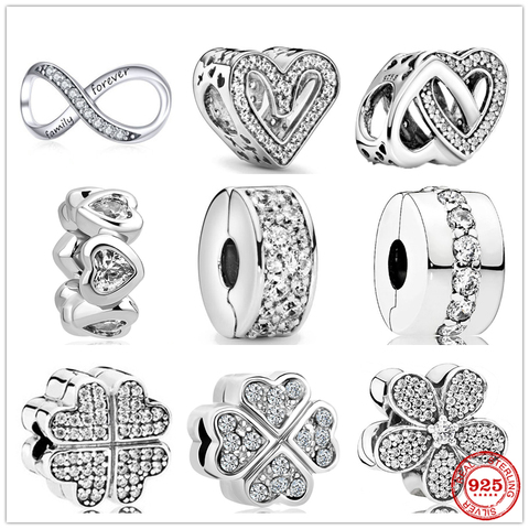 New 925 Sterling Silver Sparkling Freehand Heart Entwined Hearts Charm Bead Fit Original Pandora Bracelet DIY Jewelry For Women ► Photo 1/6