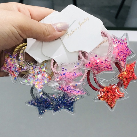 2Pcs/set Girls Glitter Cute Stars Love 3 cm Elastic Hair Bands Ponytail Holder Scrunchies Kid Fashion Hair Accessories ► Photo 1/6