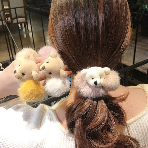 2022 Newest Mink Fur Hair Rope Cute Bear Scrunchie Women Girls Elastic Hair Rubber Bands Gum Ponytail Holder Hair Accessories ► Photo 1/6