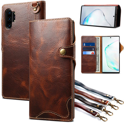 Wallet Case For Samsung Galaxy Note 20 Ultra S20 Plus S8 S9 S10E S10 5G Note 10 8 9 Genuine Leather Flip Cover Wrist strap Case ► Photo 1/6