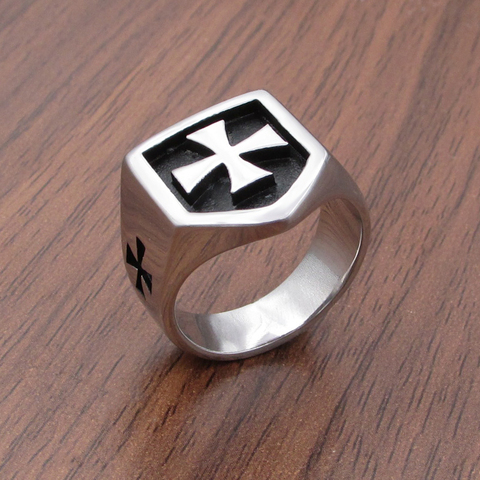 Free Shipping  Gothic German Army Iron Cross Ring Stainless Steel Jewelry Punk Armor Shield Cross Ring ► Photo 1/6