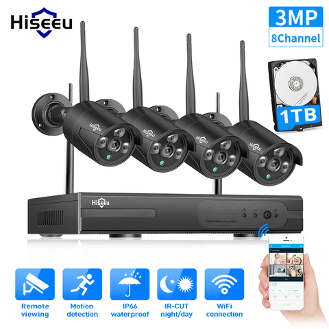 Hiseeu 8CH Wireless NVR 3MP HD Outdoor Home Security Camera System CCTV Video Surveillance NVR Kit 1536P Wifi Camera Set black ► Photo 1/6