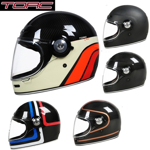 1PCS TORC Full Face Carbon Fiber ECE Transparent Glass Retro Vintage Style Ultralight Helmet Motocross Scooter Motorcycle Helmet ► Photo 1/6