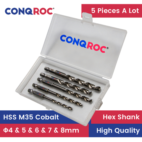 5 Pieces HSS M35 Cobalt Twist Drill Bits Set Hex Shank 4mm&5mm&6mm&7mm&8mm High Quality Drill Bits Kit with Case ► Photo 1/6