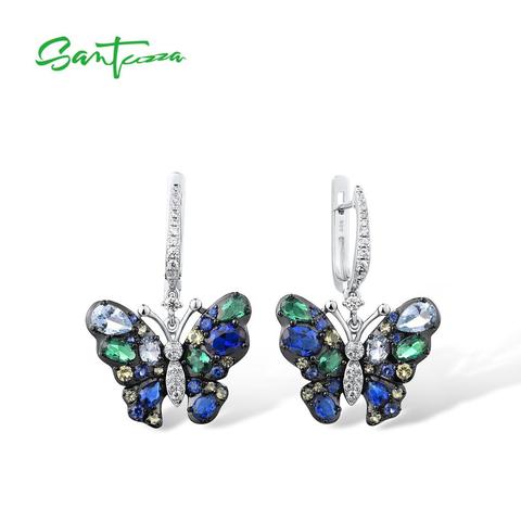 SANTUZZA Silver Earrings For Women Genuine 925 Sterling Silver Delicate Blue Butterfly Drop Earrings Trendy Party Fine Jewelry ► Photo 1/6