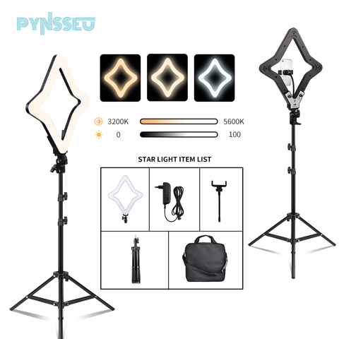 PYNSSEU Star Ring Lamp Dimmable Ring Light with stand for Makeup YouTube, Bi-color 3200-5600K with 218pcs LED lighting ► Photo 1/6