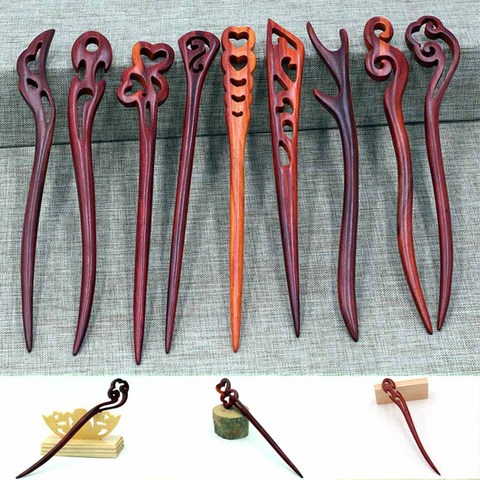 1pc FORSEVEN Red Sandalwood Hair Pins Hair Sticks Wood Animal Bird Phoenix Hairpins Headpiece Women Headwear Hair Accessories JL ► Photo 1/6