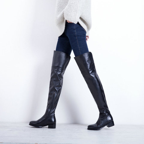 100%Real Leather Women Over Knee Boots Fashion Brand Sexy low Heel Winter autumn Shoes Women Party Street Footwear ► Photo 1/6