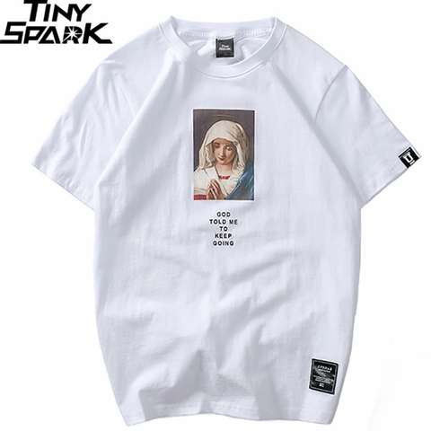 2022 Summer Men's T Shirts Virgin Mary Printed Casual Short Sleeve T-Shirt Cotton Hip Hop Tops Tee Fashion Streetwear Tshirt New ► Photo 1/6