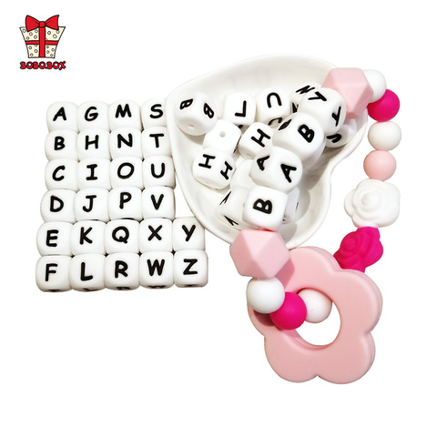 Pink Silicone Alphabet Bead Letters - Individual Letters Square 12mm