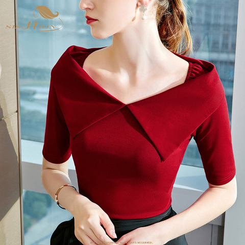 SISHION Black Red White Vintage Tops VD1468 Half Sleeve Retro Solid Color 2022 t shirt woman Plus Size ► Photo 1/6