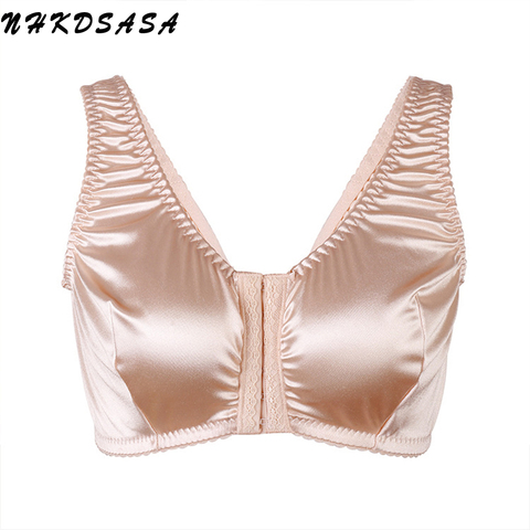 Women Full Coverage Bra Plus Size Comfort And Support Satin Bra Imitated Silk No Padded Wireless Front Closure Vest Underwear ► Photo 1/6