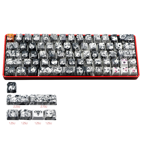 PBT 71 key Ahegao Keycap Dye Sublimation OEM Profile Japanese Anime Keycap For DIY GK61 GK64 Keyboard ► Photo 1/6