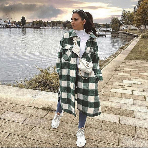 2022 New Fall Winter Women Oversized Coat Long Checked Casual Fashion Chic Women Jackets Long windbreaker Outfits ► Photo 1/6